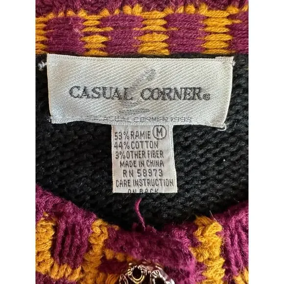 Vintage Sweater 1993 Casual Corner Chunky Cardigan Y2K Floral‎ Ramie Cotton M - Picture 2 of 7